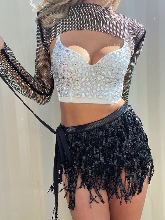 Rave Outfit Bustier Top Crystal Gemstone Festival Clothing Bridal  Bachelorette Party Corset Top Rave Clothing Disco Outfit 