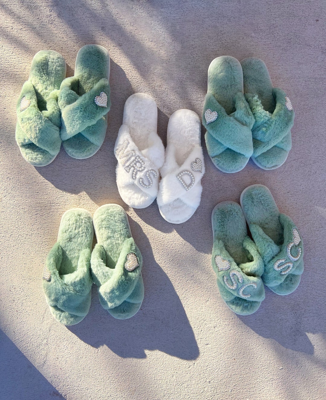 Bridesmaid Proposal, Eucalyptus Green House Slippers Custom Name