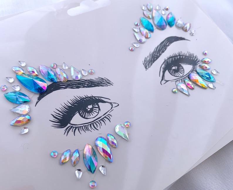 Holographic blue birthday face stickers Festival mermaid Face Jewels Rhinestone Face Gem Crystal Make Up