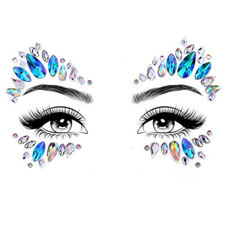 Holographic blue birthday face stickers Festival mermaid Face Jewels Rhinestone Face Gem Crystal Make Up