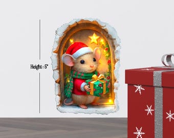 Christmas Mouse Hole Wall Decal, Funny Bathroom Art, Holiday Decor
