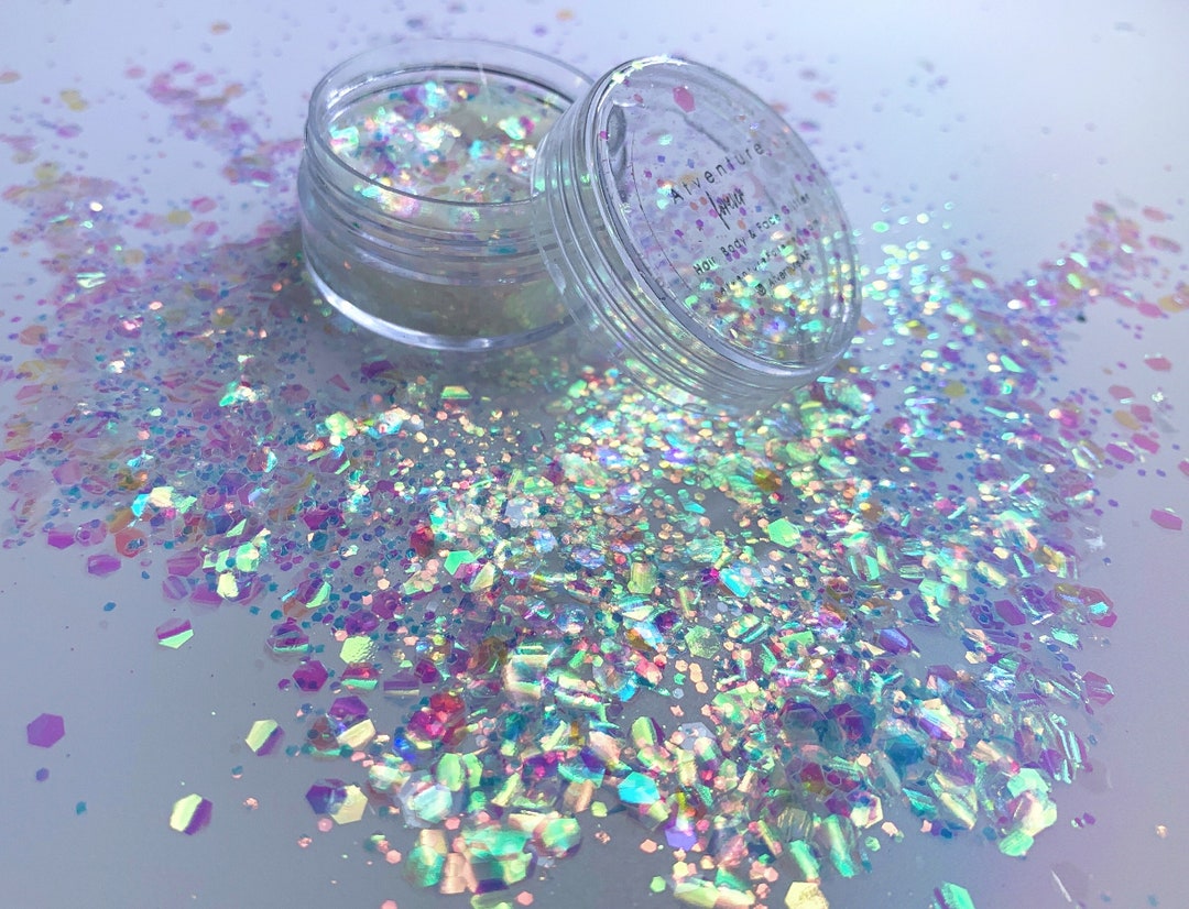 Holographic Iridescent Resin Extra Fine Glitter, Iridescent White Glitter  in Hexagon, Bar and Powder (4 pcs), Assorted Confetti Glitters, Resin  Filling Material