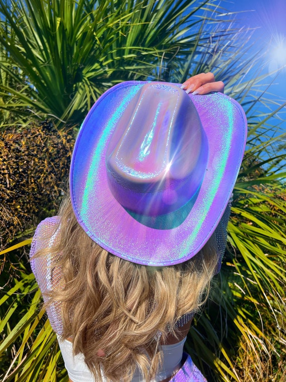 Holographic Cowboy Hat Bachelorette Party Favors Purple 