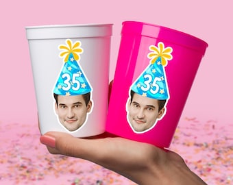 Custom Face Birthday Party Cups: Personalized Photo Party Favors