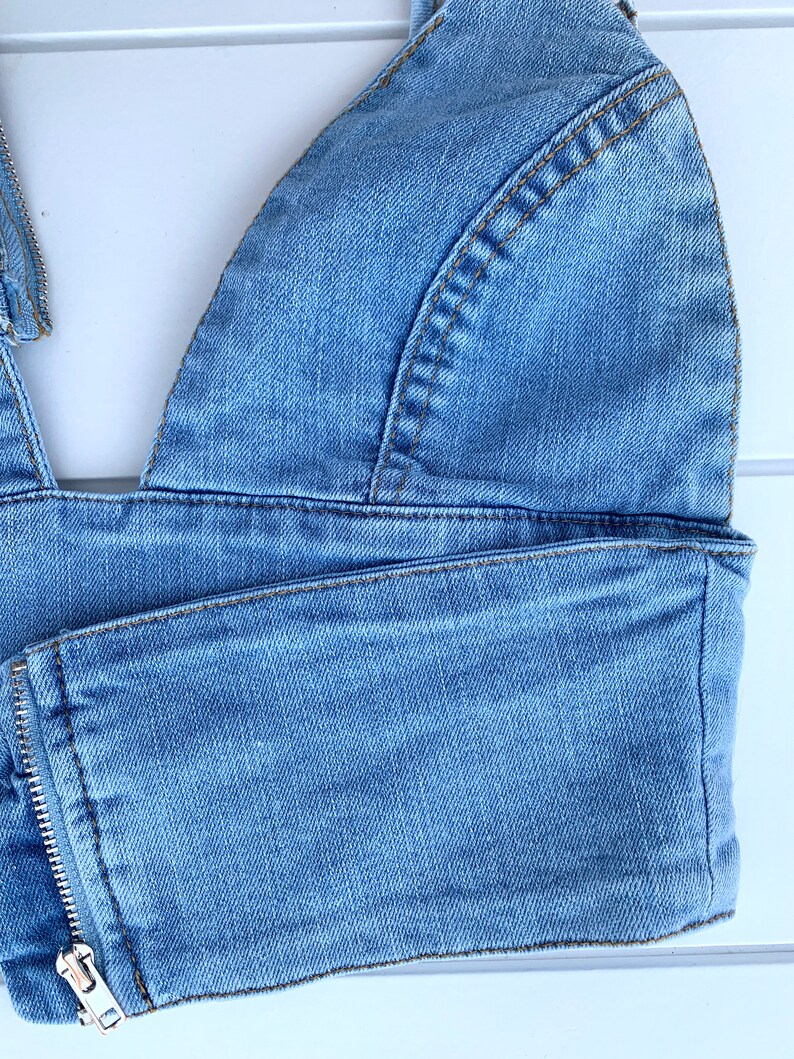 Denim Crop Top Festival bralette Adjustable Rave Bra Aesthetic Outfit