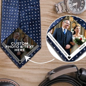 Fabric Tie Photo Wedding gifts Custom Text Peel Stick Photo Patch wedding gift for Him Personalized Fabric Tie Photo father of the bride