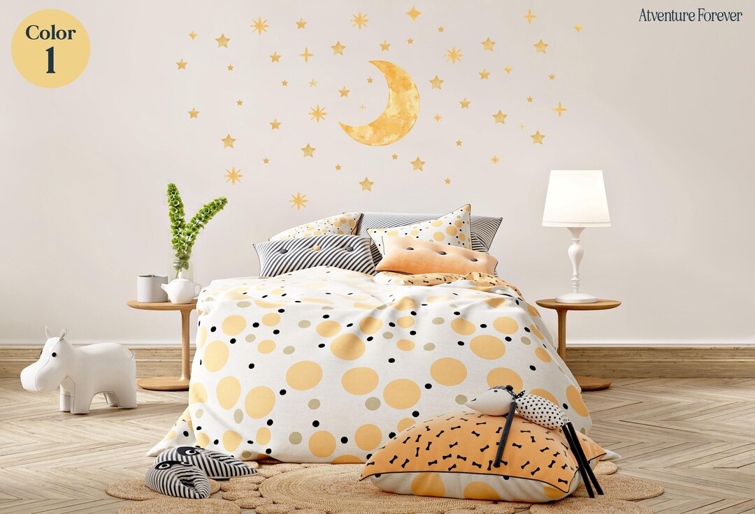 Watercolor Moon and Stars Wall Decals: Nursery Decor - Etsy