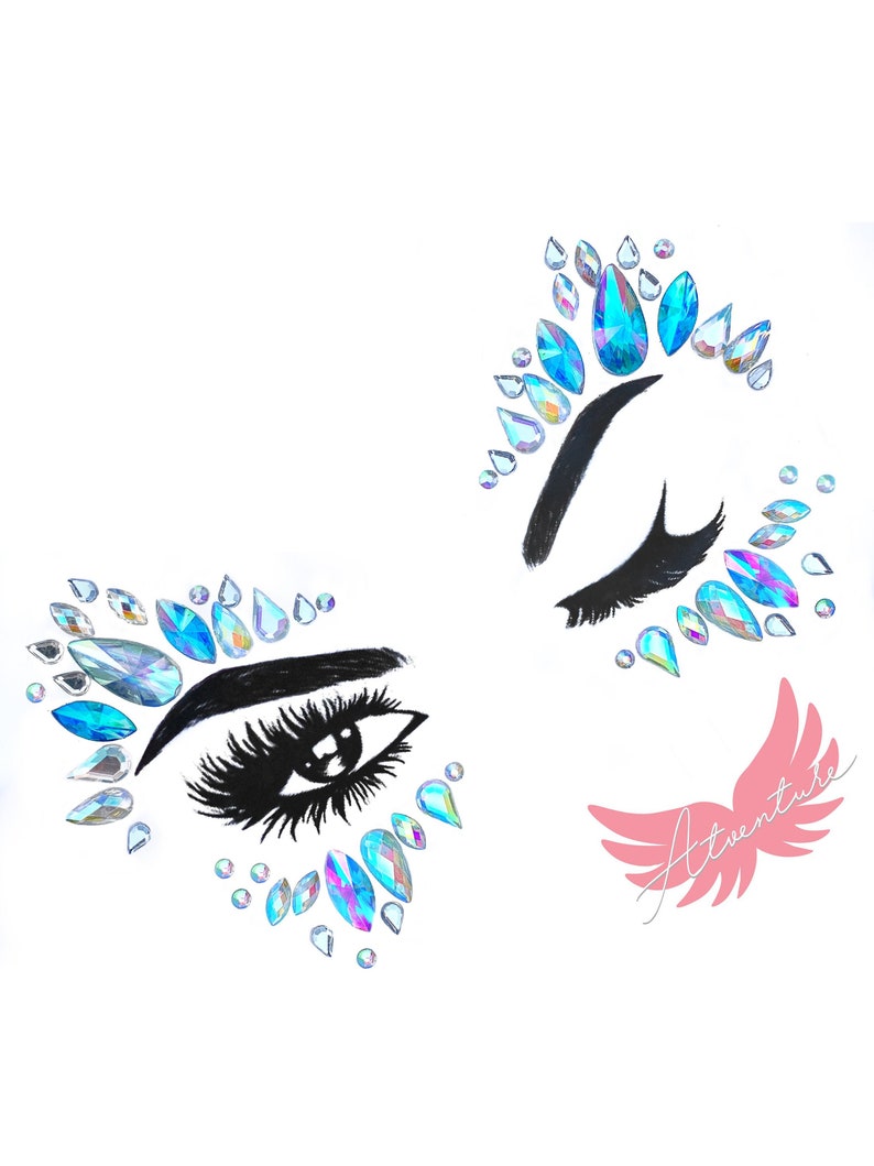 Holographic blue birthday face stickers Festival mermaid Face Jewels Rhinestone Face Gem Crystal Make Up