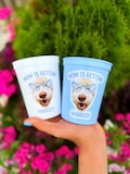 Personalized Dog Face Bachelorette Cups: Blue Bridal Party Favors