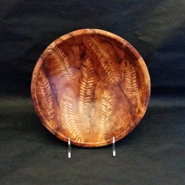 Decorative Wood Bowl in Brown, Rustic Home Decor, Fall Leaves OOAK