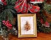 Vintage Gold Christmas Tree, Colored Rhinestones, Framed, OOAK, Holiday Decor, Mixed Media Assemblage, Handmade, Heirloom Handcrafted Gift