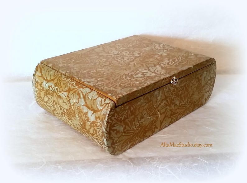 Mixed Media Collage French Country Cottage Chic Decorative Box OOAK in Gold /& Green Handcrafted Heirloom Gift Home Decor Jewelry Box