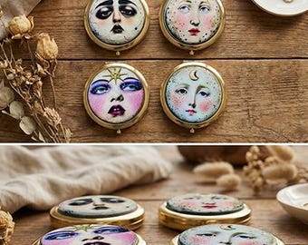 Mystical Face Compact Mirror – Celestial Art, Witchy Purse Accessory