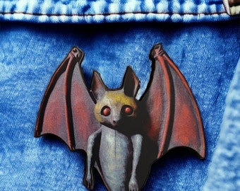 Bat brooch, halloween aesthetic, creepycore, weirdcore jewelry, pin accessory, whimsical wooden lasercut, gothic macabre vampire lore fandom