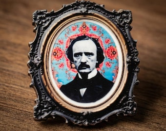 Edgar Allan Poe Portrait Brooch – Literary Statement Jewelry, Whimsical Art Pin