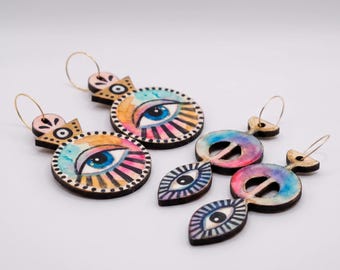 Whimsical Eye Earrings Colorful Statement Hoops Boho Mystic Jewelry