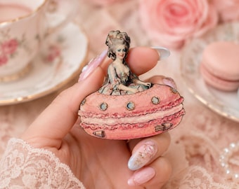 Marie Antoinette Macaron UFO Pin, Let Them Eat Cake Brooch, Weird Rococo Jewelry