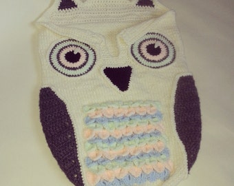 Baby knitted cocoon - with owl crochet details Pattern, Cocoon Knitting Pattern, Newborn cocoon, Baby Photography Prop, Newborn Swaddle Sack