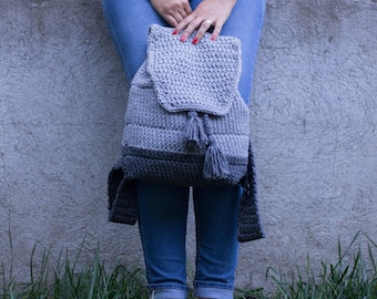 Light Grey Dipped Backpack - Crochet Pattern, Everyday Backpack, Backpack Purse Pattern,Crochet Backpack Pattern,Drawstring Backpack