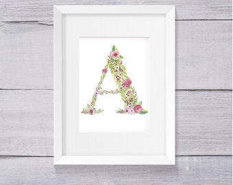 Alphabet Letters, Nursery Decor, Nursery Wall Art, Floral Monogram, Printable Letters, Colourful, Initial Letter, Instant Download