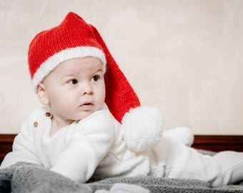 Santa Hat Christmas hat Knitting pattern Red and White Pom Pom hat Instant download Cozy winter PDF Pattern