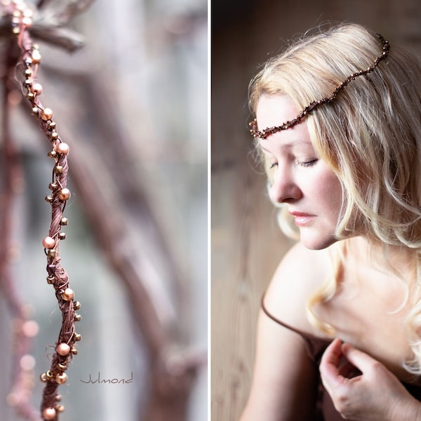 Rustic bridal elf crown as a hair accessory for a wedding in boho style. bridal tiara. wedding pearl hair jewelry. pearl hair wreath