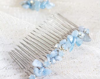 Bridal Hair Comb, Something Blue for Bride, Gemstone, Blue Hair Accessories, Blue Hair Comb, Something Blue Wedding, Aquamarine Hair Comb