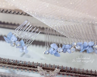 Accessoires cheveux mariée | Peigne à cheveux mariage bleu | Peigne à cheveux en perles bleues nuptiale | mariages fascinateurs bleus | bijoux de cheveux | casque de perles bleues