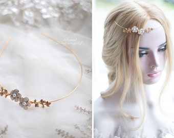 Braut Elfenkrone | Gold Bridal Headpiece | Wedding Elven Crown | Elf Hair Jewelry | Floral Bride Tiara | Blumen Haarschmuck Braut Diadem