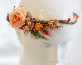 Accessoires pour cheveux de mariée romantiques. couronne de cheveux de fleurs. Ornement de cheveux elfe des bois. guirlande de cheveux de fleurs. Elfe de couronne de cheveux. Couronne de cheveux de mariée d'automne