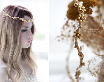 romantic hair jewelry for wedding . Bridal Pearls Hair Wreath . wedding elven crown . rustic bridal headpiece . Fairy Crown with Pearls