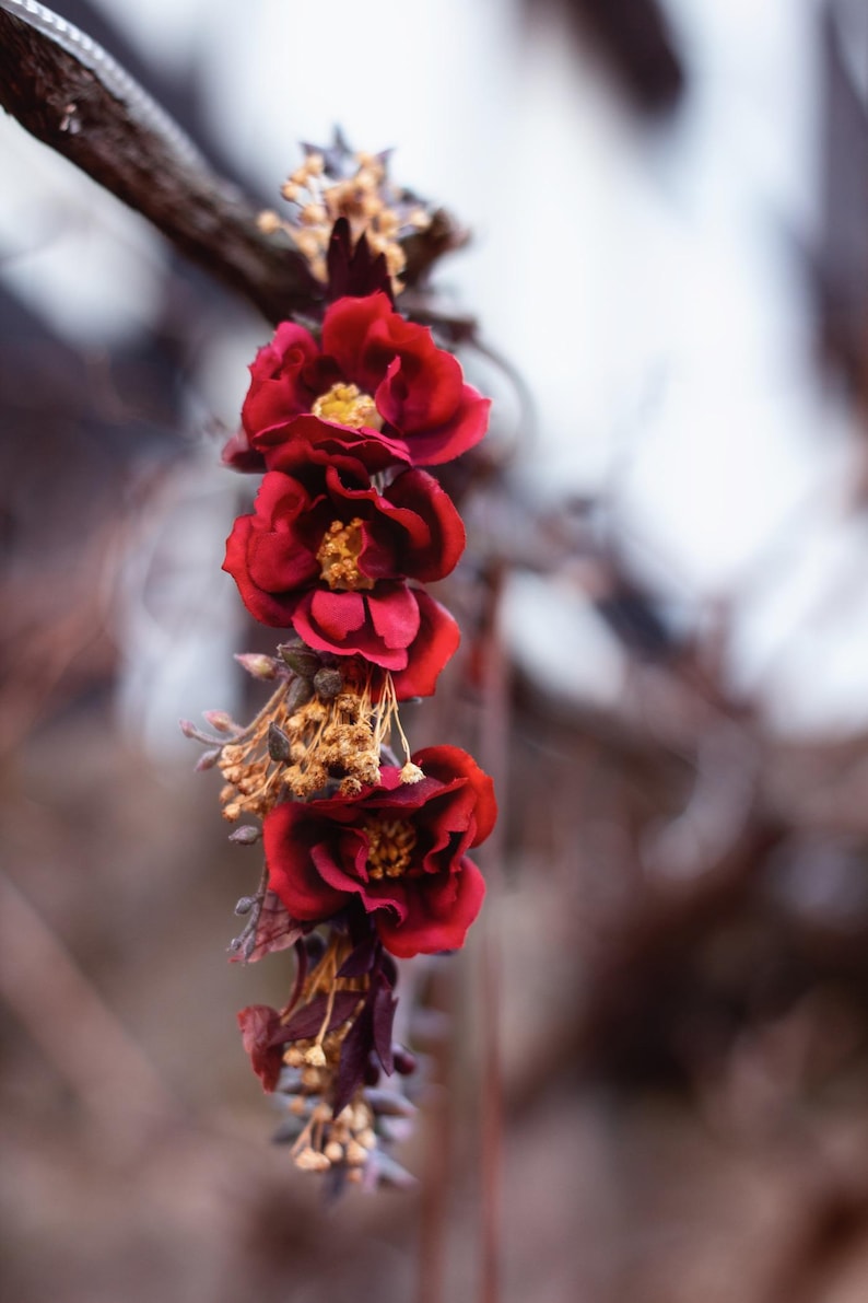 Rustic Hair Accessory with Red Roses – Wedding Flower Crown, Bridal Hairpiece, Red Rose Hair Wreath, Bridal Flower Accessory, Hair Crown image 13