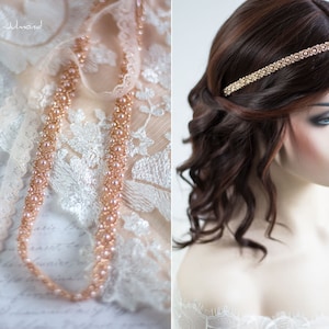 Bridal headband in rose gold. Wedding hair accessories, Bridal Pearl Headpieces. Wedding Pearl Hair Band. Bride Hair Jewelry Rose Gold. Crown