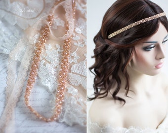 Braut Haarband in Rosegold . Haarschmuck Hochzeit , Bridal Pearl Headpieces . Wedding Pearl Hair Band . Bride Hair Jewelry Rosegold . Crown