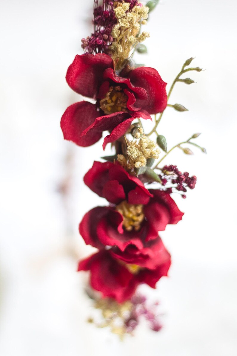 Rustic Hair Accessory with Red Roses – Wedding Flower Crown, Bridal Hairpiece, Red Rose Hair Wreath, Bridal Flower Accessory, Hair Crown image 3