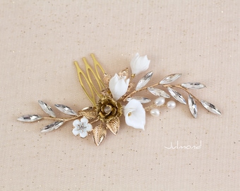 Accessoires de cheveux mariée | Peigne à cheveux de perles de fleurs pour | de mariage Peigne à cheveux romantique en or de mariée | Coiffes de Wedding Peals | Bijoux de fleurs de cheveux