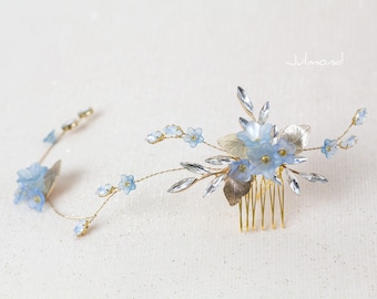 romantic bridal hair comb in blue pearls headpiece for wedding | Bridal Blue Hair Jewelry | Wedding Hair Ornaments | Hair Accessories Bridal Blue