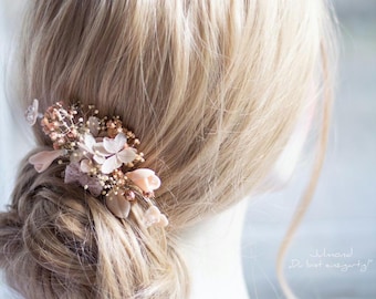 Bruidshaaraccessoire met roze bloemen, gedroogde hortensia bruidshaarspeld, bloemenhaaraccessoire, haarspeld met bloemen voor bruiloften