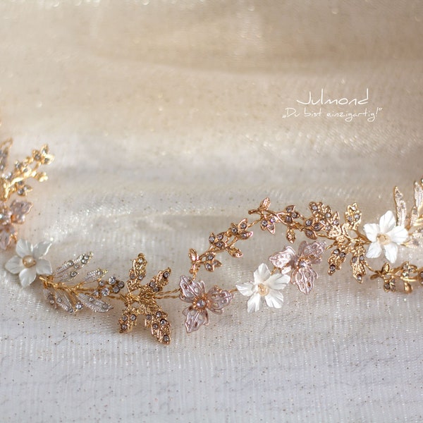 Bridal tiara | Hair jewelry princess | romantic golden bridal tiara | golden headpieces | wedding tiara | bride golden hair jewelry fairy