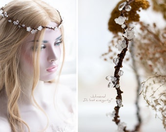 Haarschmuck Braut Boho Hochzeit Blumen Perlen Haarkranz Haarband mit Perlen Diadem Braut Tiara Perlen Braut Elfenkrone Kopfschmuck Perlen