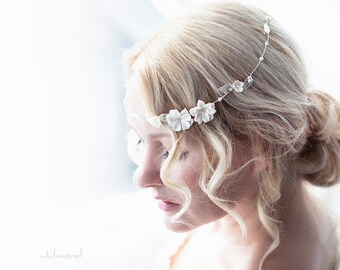 bridal ivory headpiece boho wedding | bride romantic hair band | bridal tiara wedding | bride flower tiara hair jewelry | elf crown tiara