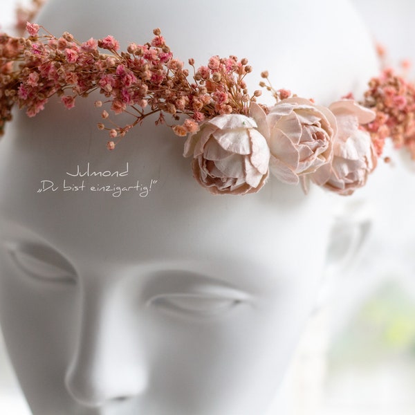 Vintage Haarschmuck Braut . Blumenkranz Haare . bridal rosa flower headpieces elven crown . babys breath flower hair crown . fairy crown