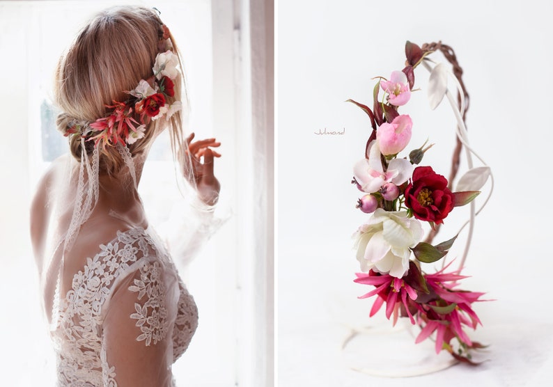 Accessoires pour cheveux Bride Flower Wreath Hair Couronne de cheveux Elfenkrone Fleurs Accessoires pour cheveux Fleurs Couronne de mariée Couronne de cheveux Boho Bridal Hair Band Fleurs image 1