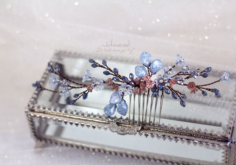 Bridal hair comb in blue with pearls and flowers Wedding hair accessories in blue bridal blue hair comb wedding hair jewelry bride comb Variante A)