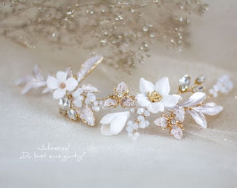 Haarschmuck Braut | Wedding Hair Crown | Bridal Flower Hair Comb | flower headpiece wedding | golden bride hair jewelry | bride hairband