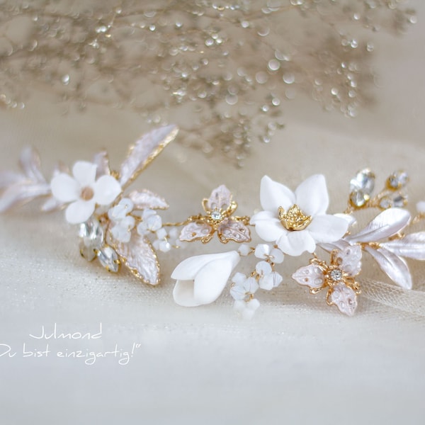 Hair accessories bride | Wedding Hair Crown | Bridal Flower Hair Comb | flower headpiece wedding | Golden Bride Hair Jewelry | Bride Hairband