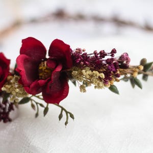 Rustic Hair Accessory with Red Roses – Wedding Flower Crown, Bridal Hairpiece, Red Rose Hair Wreath, Bridal Flower Accessory, Hair Crown image 6