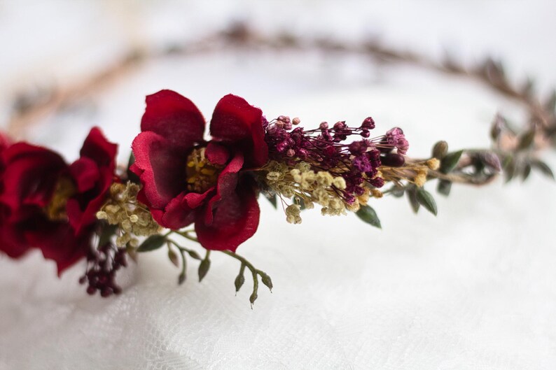Rustic Hair Accessory with Red Roses – Wedding Flower Crown, Bridal Hairpiece, Red Rose Hair Wreath, Bridal Flower Accessory, Hair Crown image 6