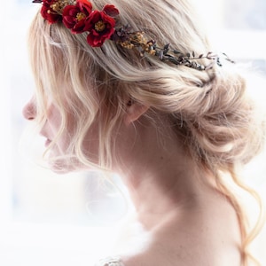 Rustic Hair Accessory with Red Roses – Wedding Flower Crown, Bridal Hairpiece, Red Rose Hair Wreath, Bridal Flower Accessory, Hair Crown image 4