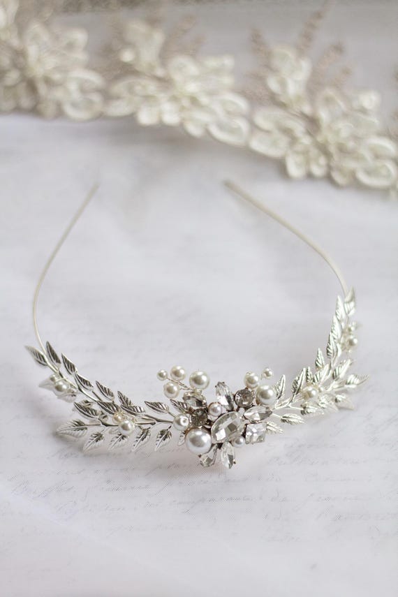 Silver Pearl Branch Tiara Crown for Women Madeline - Pearl Branch Crown, headband, Tiara – Acute Designs main image 3